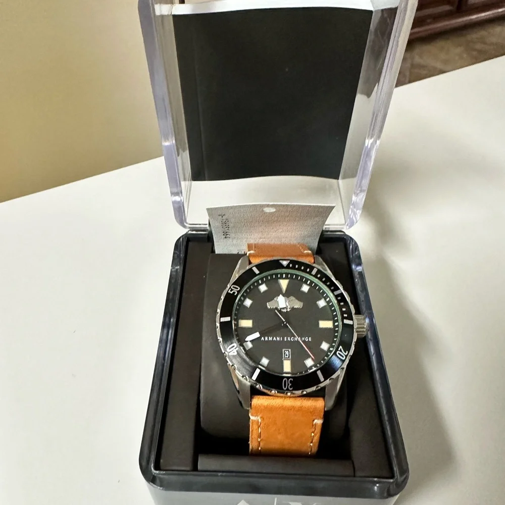 Armani Exchange AX1707‎ Black Dial Tan Leather Strap Men's Watch